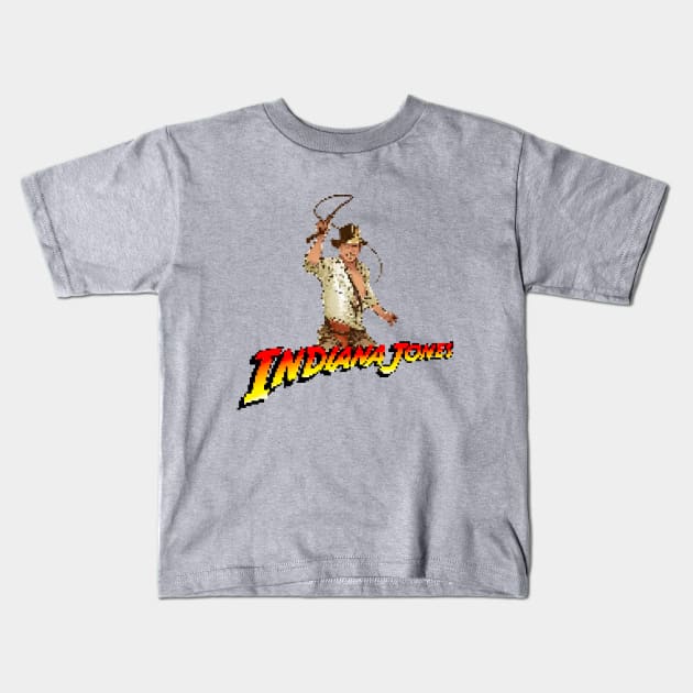 Indiana Jones Pixelated Art Kids T-Shirt by Buff Geeks Art